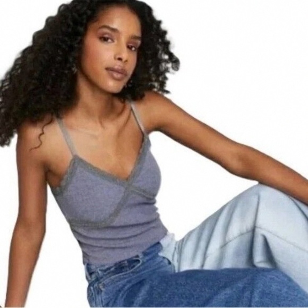 Target Gray Lace-Trim Ribbed Cami - Women's